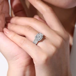 Sale Gabriel & Co. Zyra - 14K White Gold Cushion Halo Round Diamond Channel Set Engagement Ring