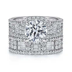 Sale Gabriel & Co. Zyra - 14K White Gold Cushion Halo Round Diamond Channel Set Engagement Ring